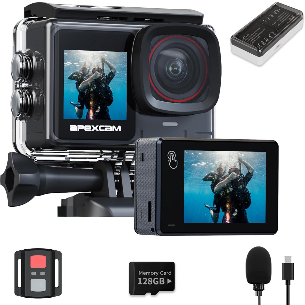 SnelShoppen - Nieuwe X80pro EIS Dual-Screen Sportcamera 4K60FPS 48MP Ultra HD met 128GB Kaart, 40m Waterdicht, Wifi Actiecamera met Afstandsbediening