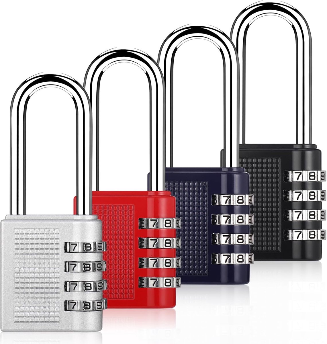 SnelShoppen - 4 Stuks Combinatieslot Hangslot, Lange Shackle 4 Cijferige Spindslot, Weerbestendig Zinklegering Hangslot met Cijfercode, Roestvrijstale