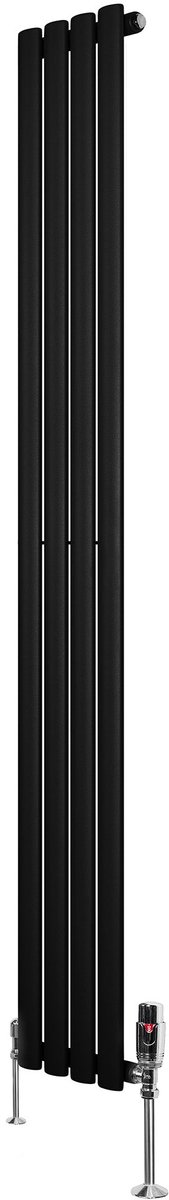 Ovale radiator 1 kolom - 1800x240 mm - zwart - thermostaatkraan