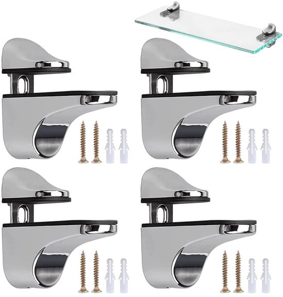 Glasklemmen 4 Stuks - Verstelbare Plankhouder - Zinklegering - Antislip Rubber - Voor Glas/Houten Platen 3-22 mm - Plankdragers