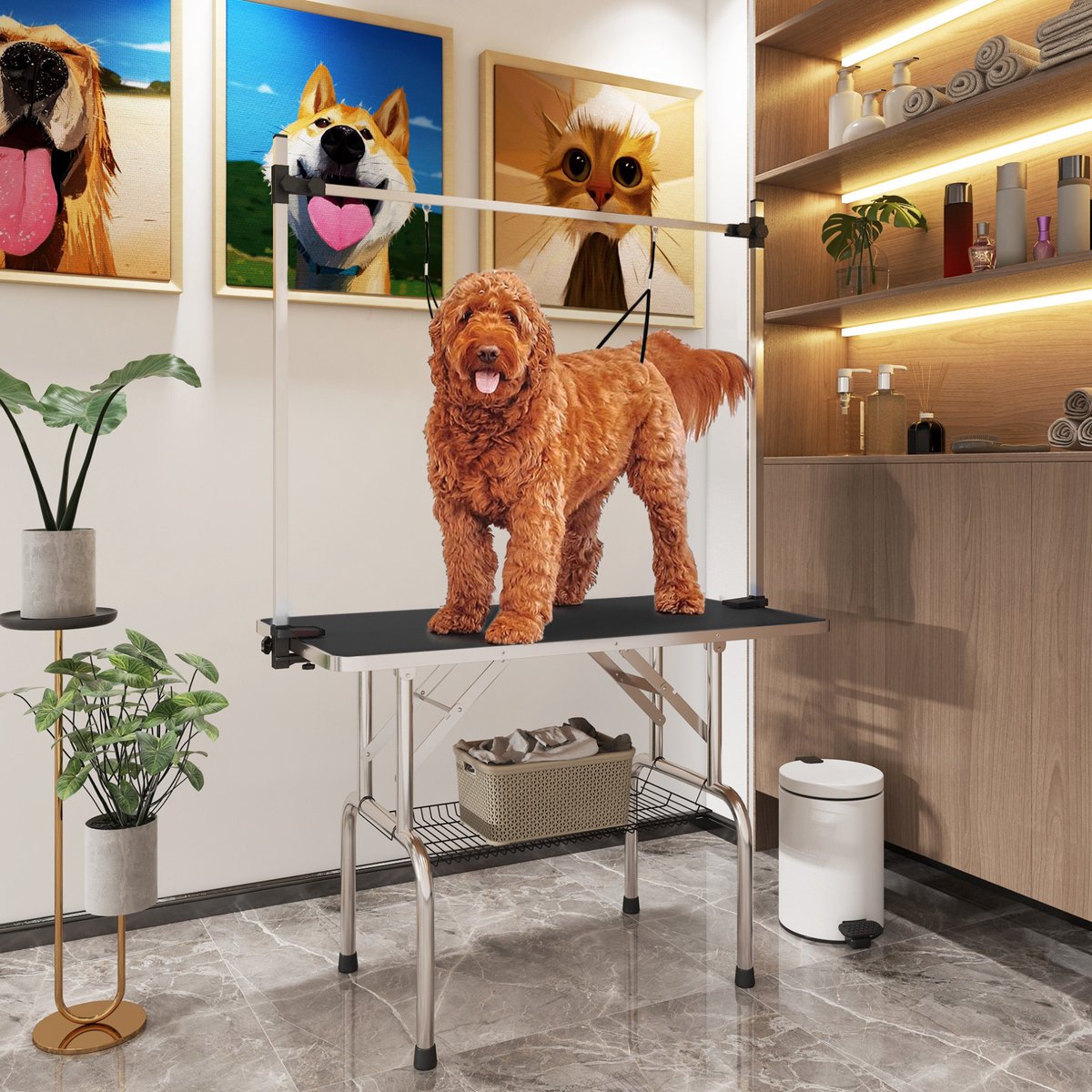 MODENUIT Trimtafel – Verstelbaar en Inklapbaar – 107 x 60 x 170 cm – Metaal en Rubber – Zwart