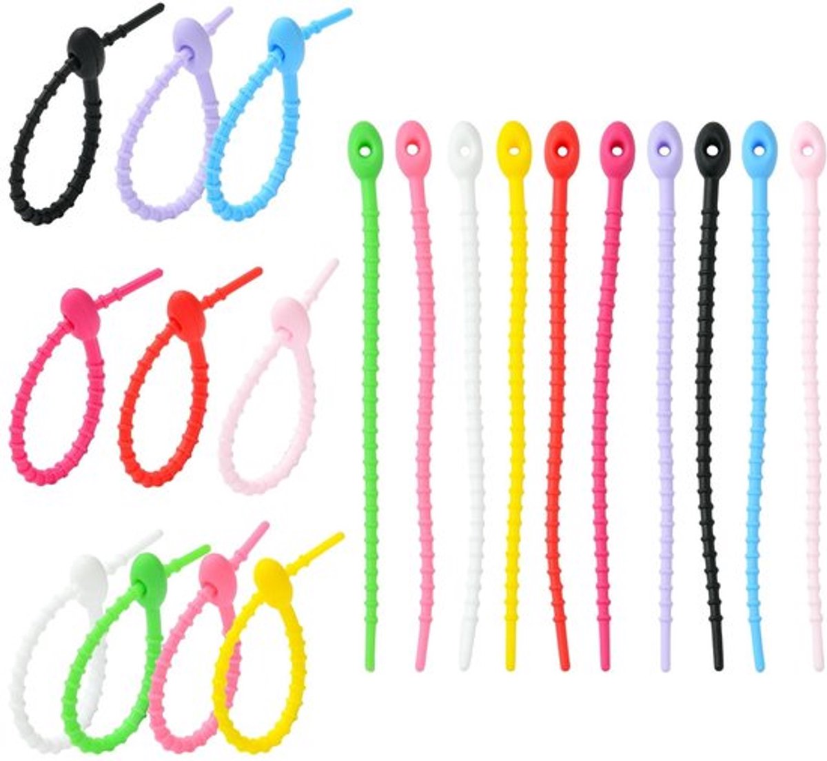 Siliconen Zipper Ties - Herbruikbare Kabelbinders - Organisatie - 100 Stuks - 10 Kleuren - Kabelbeheer - Duurzaam en veelzijdig - Thuis e...