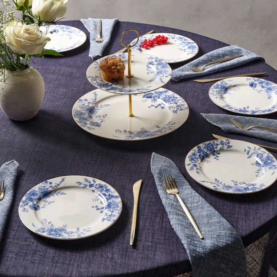 Karaca Delft - New Bone Serveerset - 8-delig - 6 Personen - Etagère & Dessertborden - Blauw — afbeelding 4