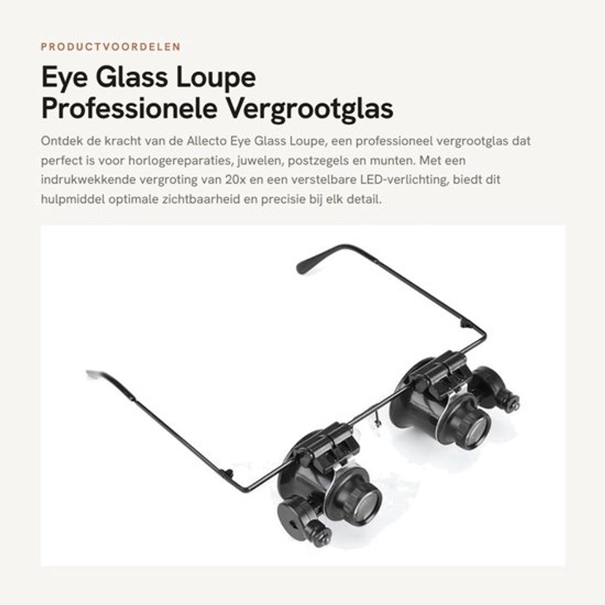 Eye Glass Loupe - Professionele Vergrootglas - LED Verlichting - Zwart - 20x Vergroting - Ideaal voor Horlogereparatie - Geschikt voor Ju...