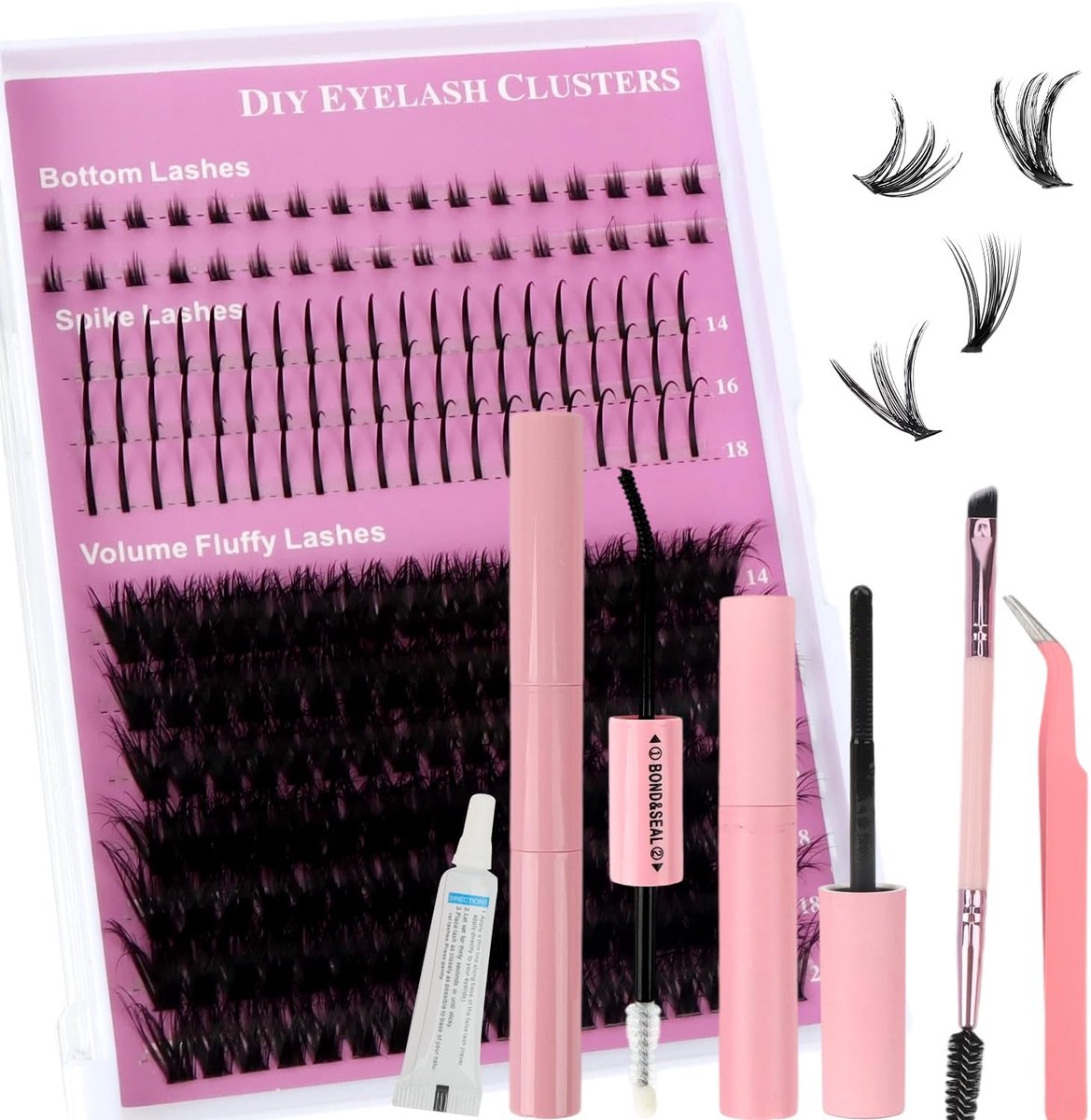 SnelShoppen - 220 Stuks DIY Wimperset, Onderwimpers, Spike Wimpers en 60D Fluffy Wimpers, Compleet met Tools voor Natuurlijke tot Volume Wimpers