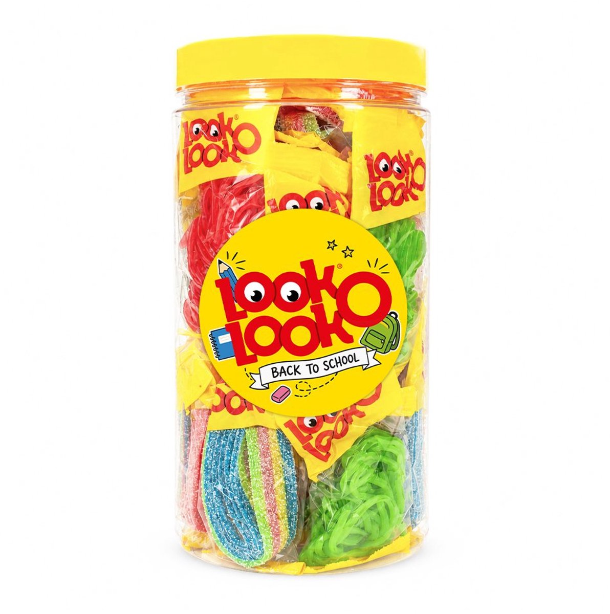 Look-O-Look snoep mix 645g - Candy Top Mix - back to school - 4 variëteiten - snoeppot met uitdeelzakjes