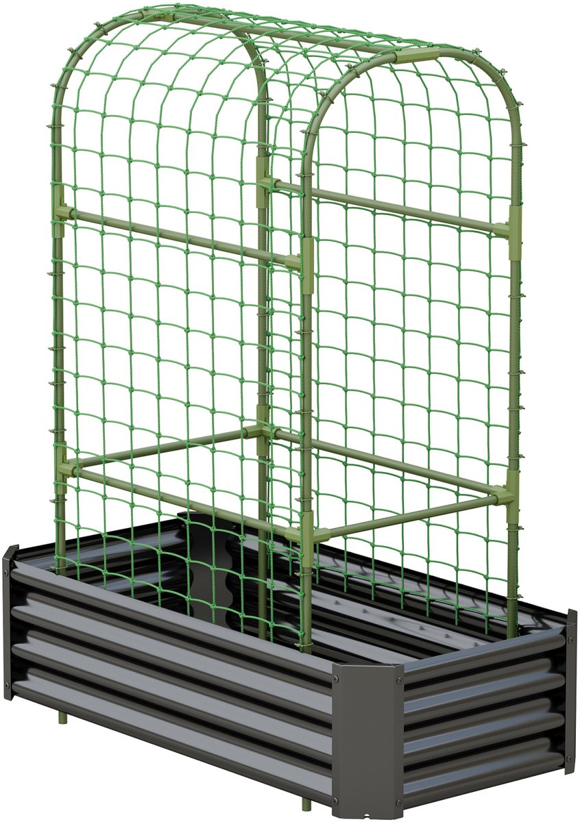 Moestuinbak Verhoogd 120 x 60 x 30 cm Verzinkt Metaal Zwart Met Klimrek En Open Bodem Voor Groenten Kruiden En Bloemen