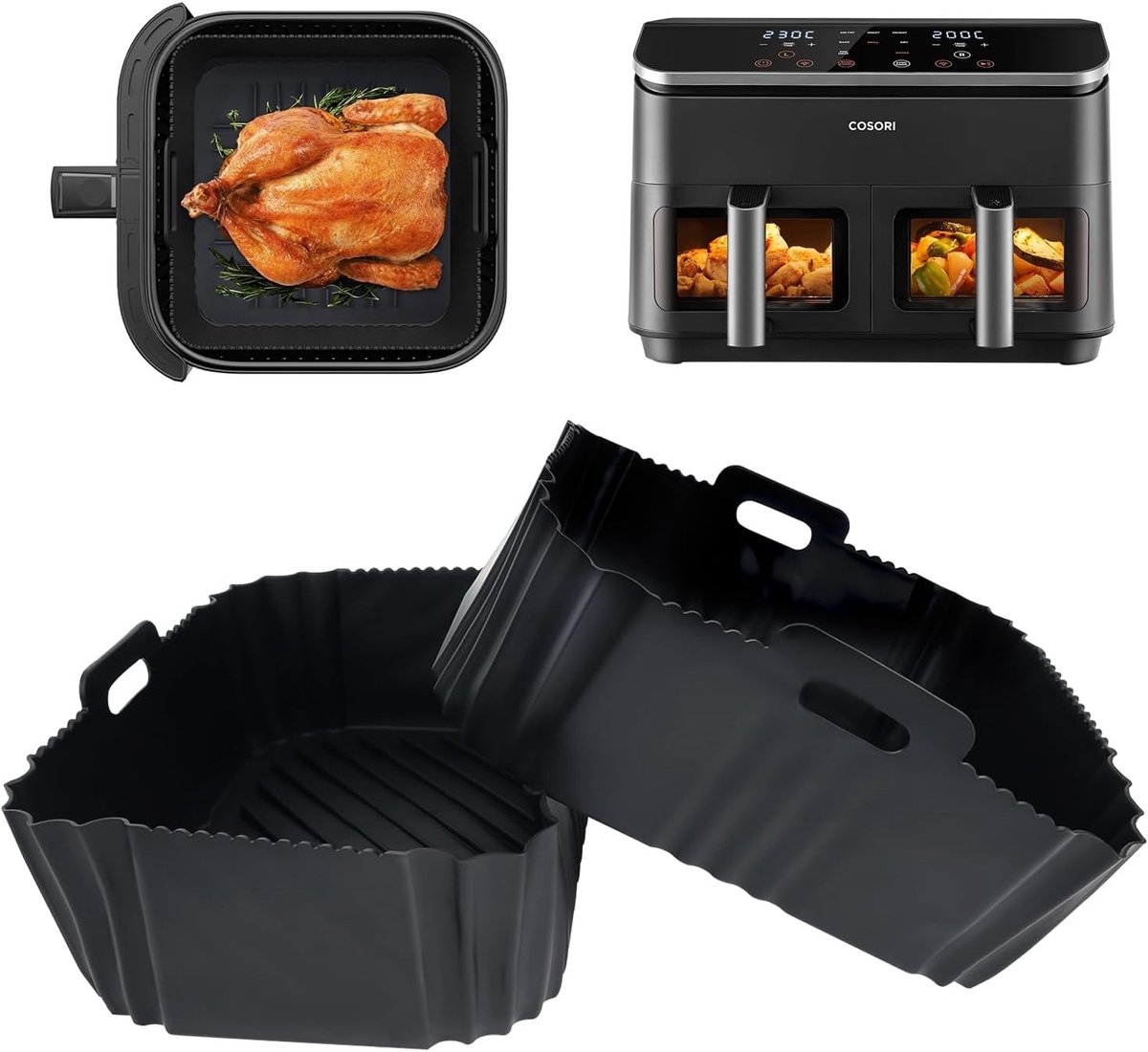 2 Stuks Silicone Vormen voor Airfryer - Herbruikbare Accessoires voor 8-in-1 Dual Zone Airfryer XXL 8.5L, Perfect voor Gezond Koken en Bakken