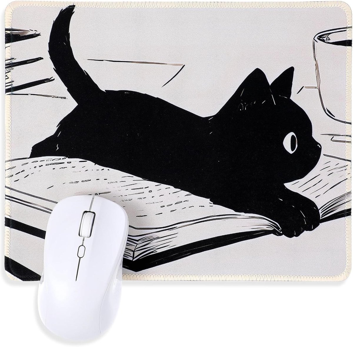 Schattige Zwarte Kat Muismat - Kawaii Anime Design, Antislip Rubber Onderkant, Desk Accessories voor Computer en Laptop