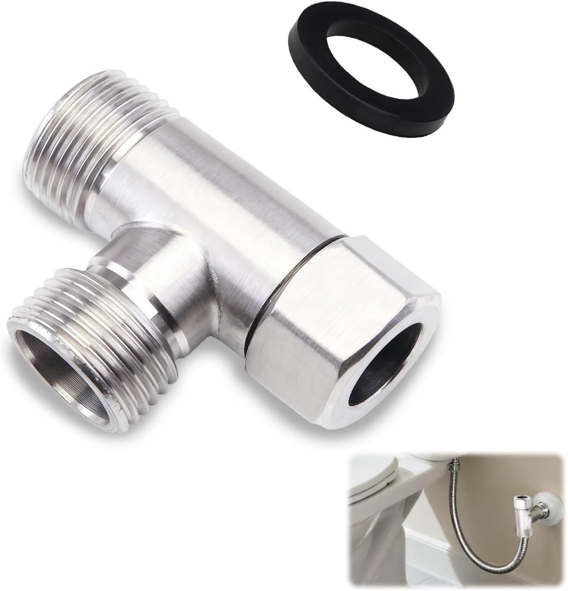 Robuuste 3-weg T-klep voor WC-aansluiting, 3/8 inch recht en 1/2 inch zij, ideaal voor toilet, wasmachine en douche in badkamer en keuken