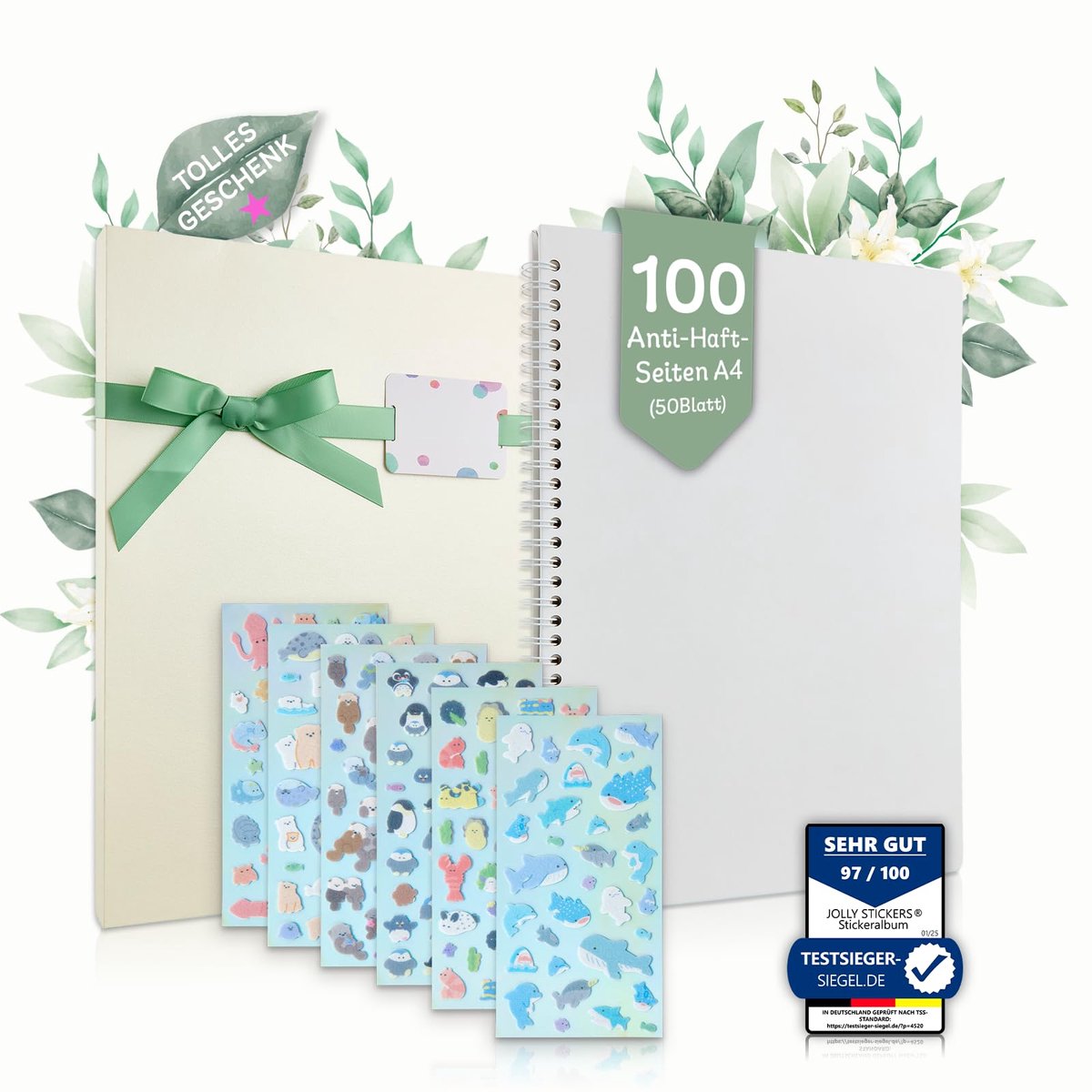 SnelShoppen - Stickeralbumset met 120 pagina's / 60 vellen + leuke stickers voor creatief handwerk, Kawaii dagboek, eenhoorn en paarden, perfect cadea