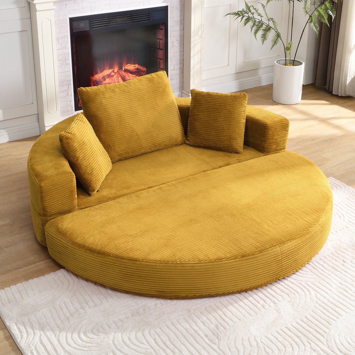 OKWISH Slaapbank 173 x 176 cm - Opvouwbare 2-in-1 Bedbank Met 3 Kussens - Ruimtebesparend Voor Appartement En Logeerkamer - Stof - Geel