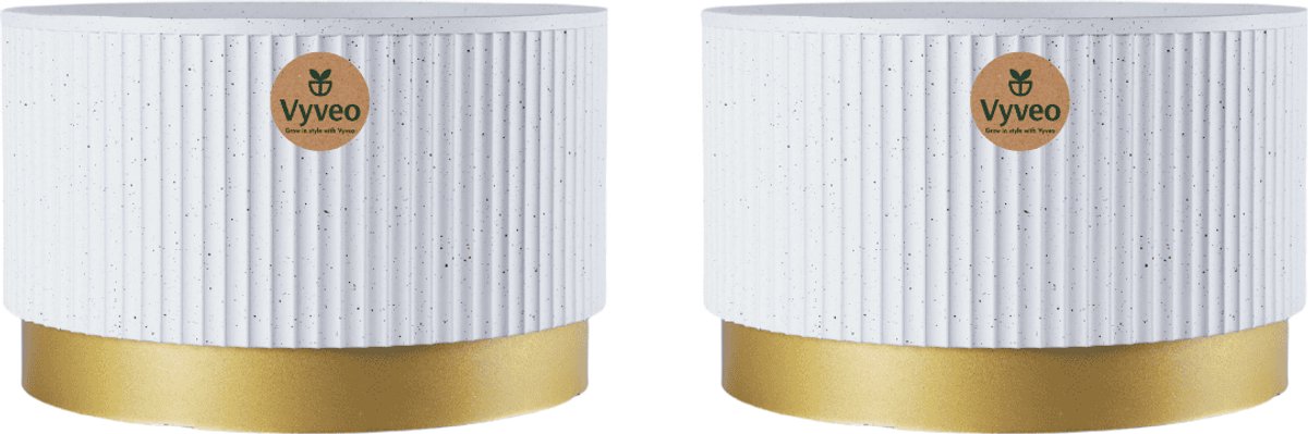 Vyveo - Bloempot Aro - Set van 2 - 35x22 - Wit - Bloempot voor binnen en buiten - Lichtgewicht - Breukbestendig - Vorstbestendig - UV-bestendig