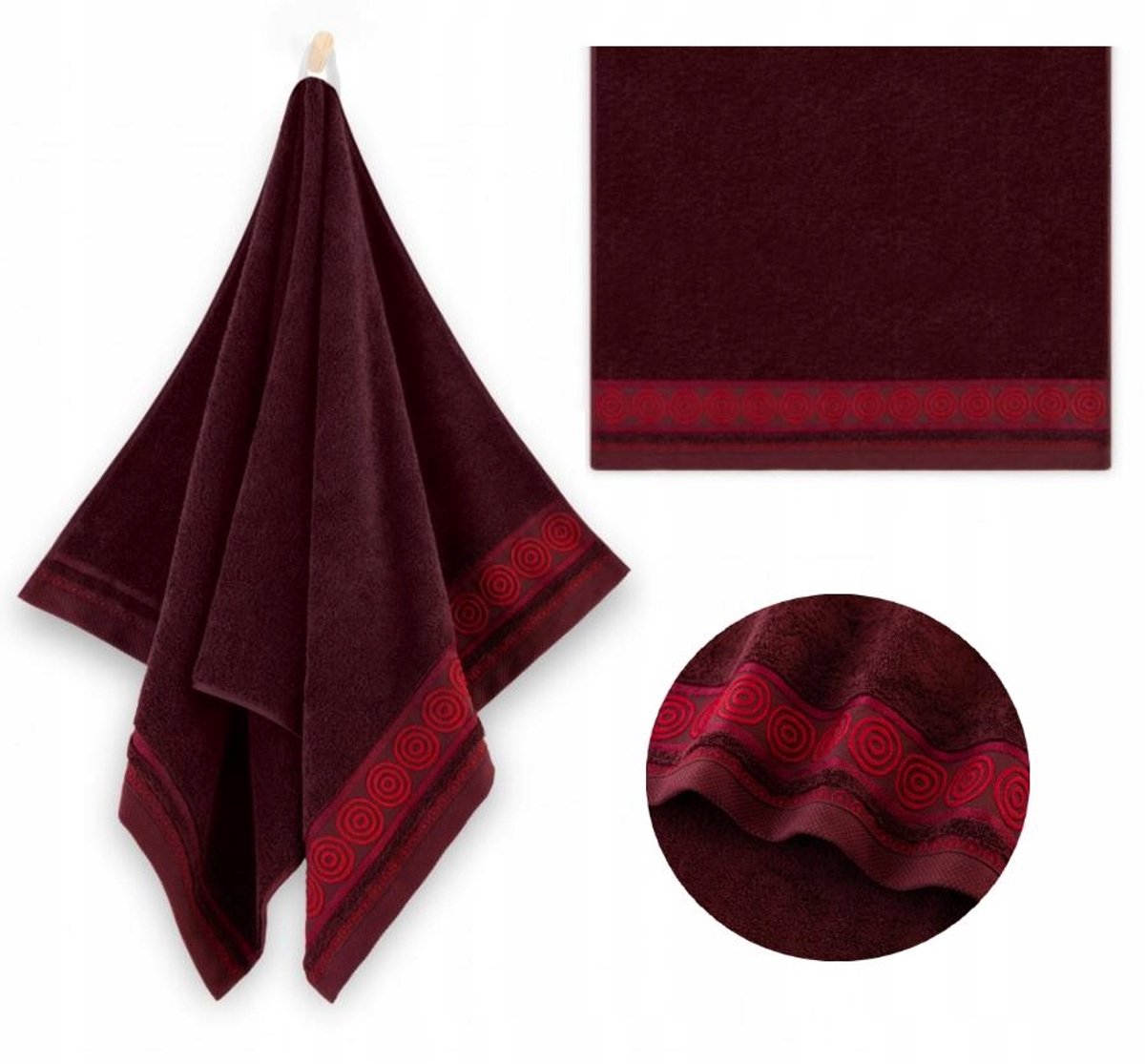Zwoltex Rondo Serie - Badhanddoek - 70x140 cm - Bordo - Hoogwaardige Egyptische Katoen