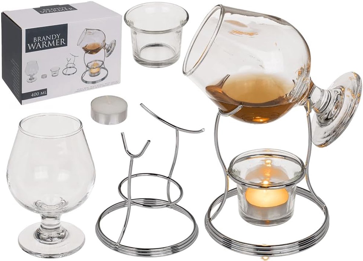 SnelShoppen - Wijnbrand warmer 4-delig voor 400 ml, geschenkverpakking, ideaal voor feest, camping, tuin, keuken, luxe en stijlvol