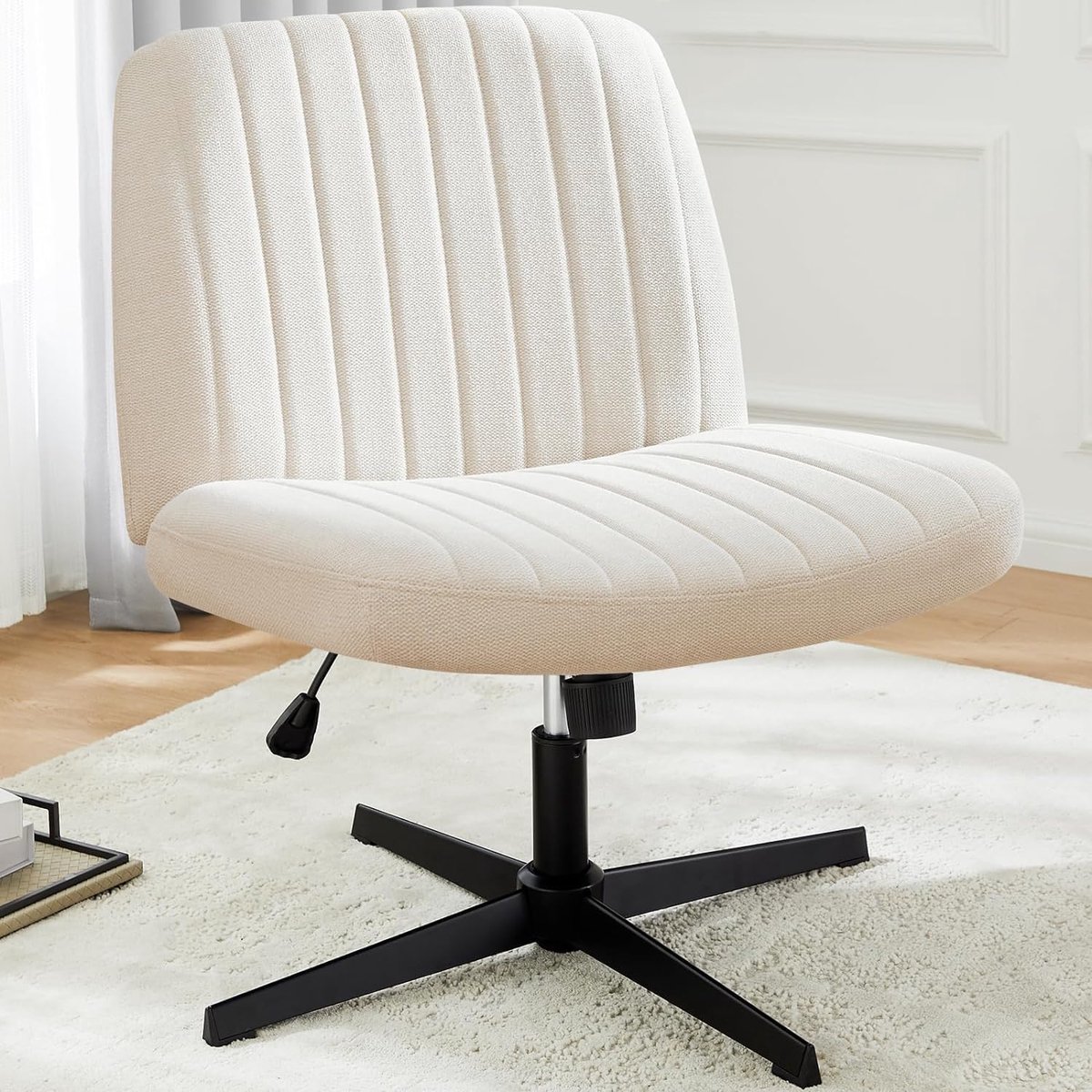 SnelShoppen - Bureaustoel zonder armleuning, Ademend Netweefsel, Comfortabele Kleermakersstoel met Verbreed Zitkussen, Criss Cross Chair, Wit voor Kan