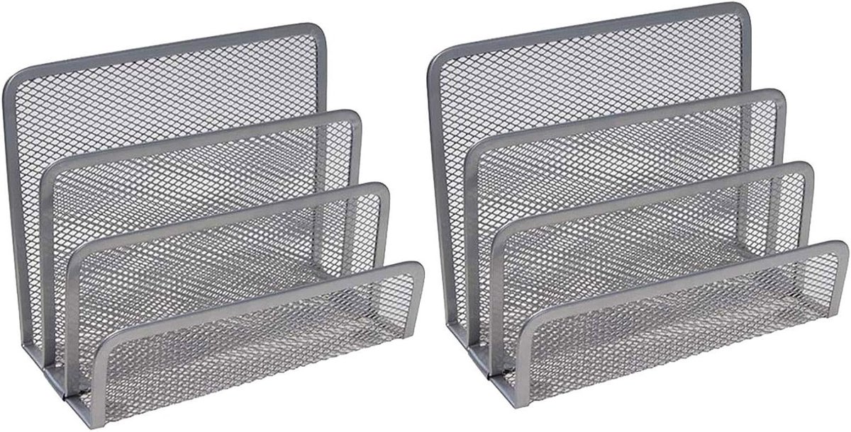 Desktop Bestanden Organizer - Set van 2 - Metalen Mesh Papieren Sorter met 3 Slots - Ideaal voor Kantoor en Thuisgebruik