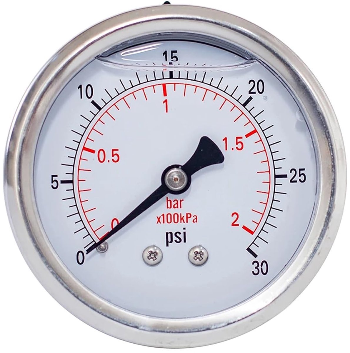 Manometer met Glycerine - Drukmeter Bandenspanning - Bandenspanning Controleren - Gevuld Met Glycerine - 25 Inch Diameter - Zilver