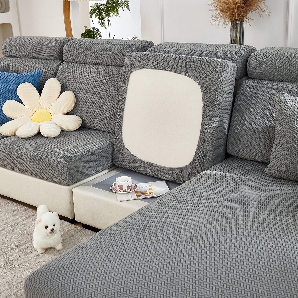 Verstelbare en Rekbare Sofa Hoes, Universele Antislip Bescherming voor L-vormige Bank, Meubelbeschermer voor Sofa Kussens en Hoekbanken