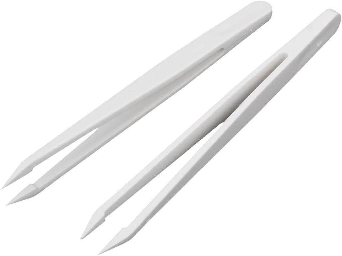 Plastic Pincet - Puntige Tang - Kleine Onderdelen Hanteren - Antistatisch Materiaal - 12 cm - Wit