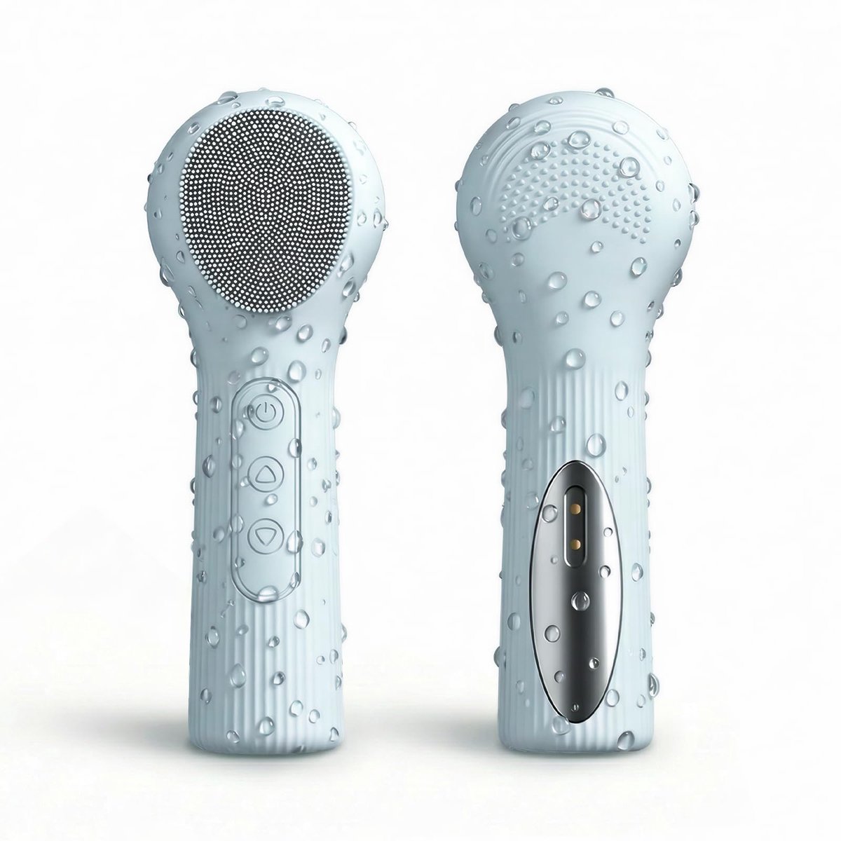 Gezichtsborstel - elektrische siliconen blauw drie standen 45°C warmte IPX7 waterdicht oplaadbaar reinigen exfoliëren en huidmassage