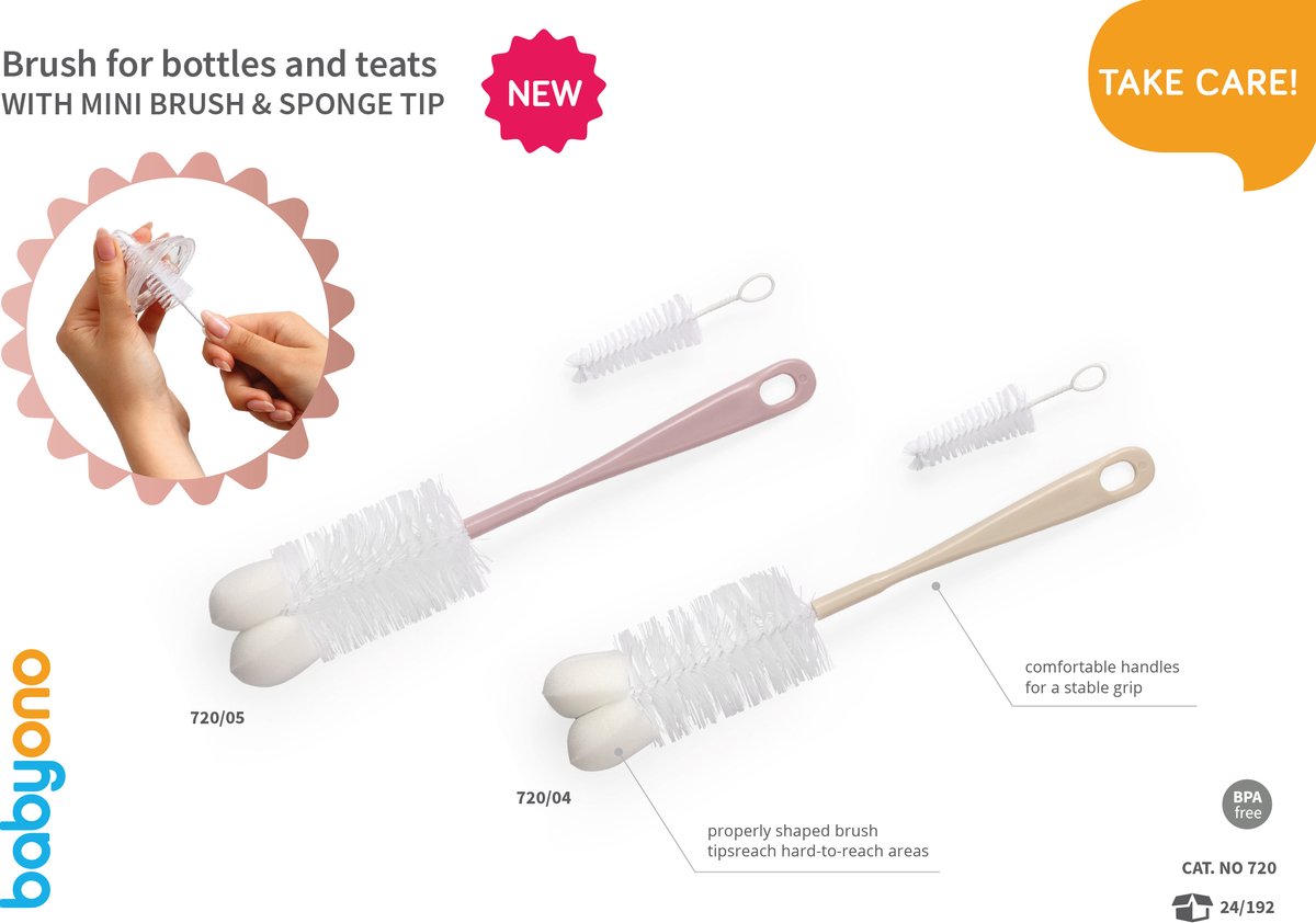 BabyOno Flessen- en spenenborstel met mini-borsteltje
