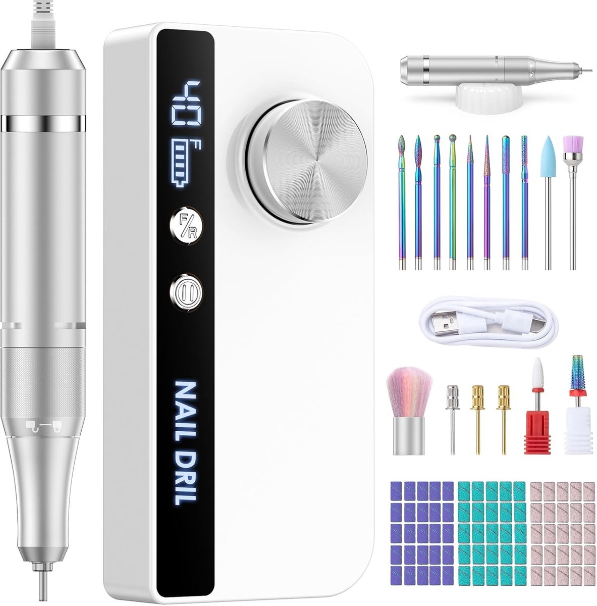 SnelShoppen - Elektrische Vijl voor Nagels, Oplaadbare Nagelvijl tot 40000RPM, 16 Accessoires, LED Scherm, Manicure & Pedicure Set voor Thuis en Salon