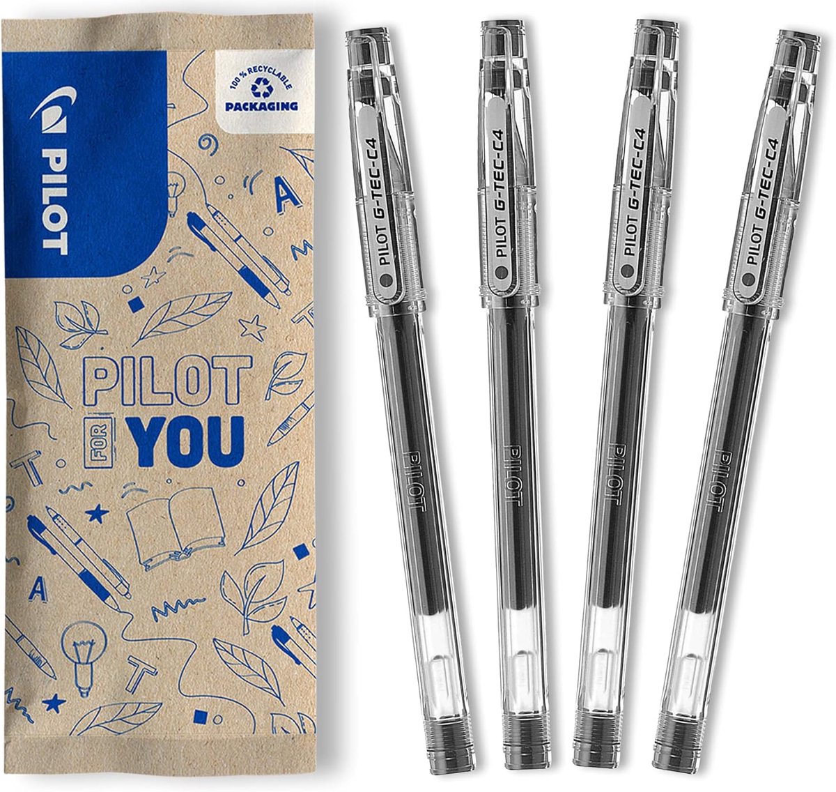 Thijox - Set van 4 G-Tec C4 Rollerbalpennen met Gelroller - Zwart - Ultrafijne 0,2 mm Punt voor Nauwkeurig Schrijven - Ideaal voor Werk, School en Cre