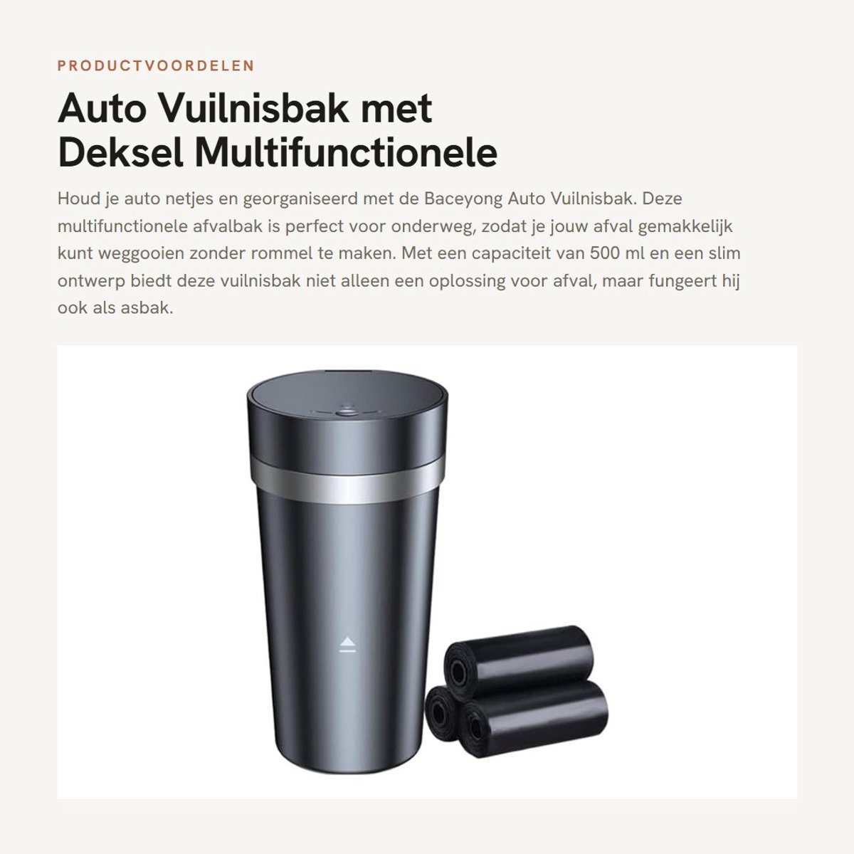 Dailygoods- Autovuilnisbak met Deksel - Multifunctionele Auto Vuilnisbak - 500 ml Inhoud - 3 Vuilniszakken - Duurzaam ABS Materiaal - Verwijderbaar Ontwerp - Autovuilbak