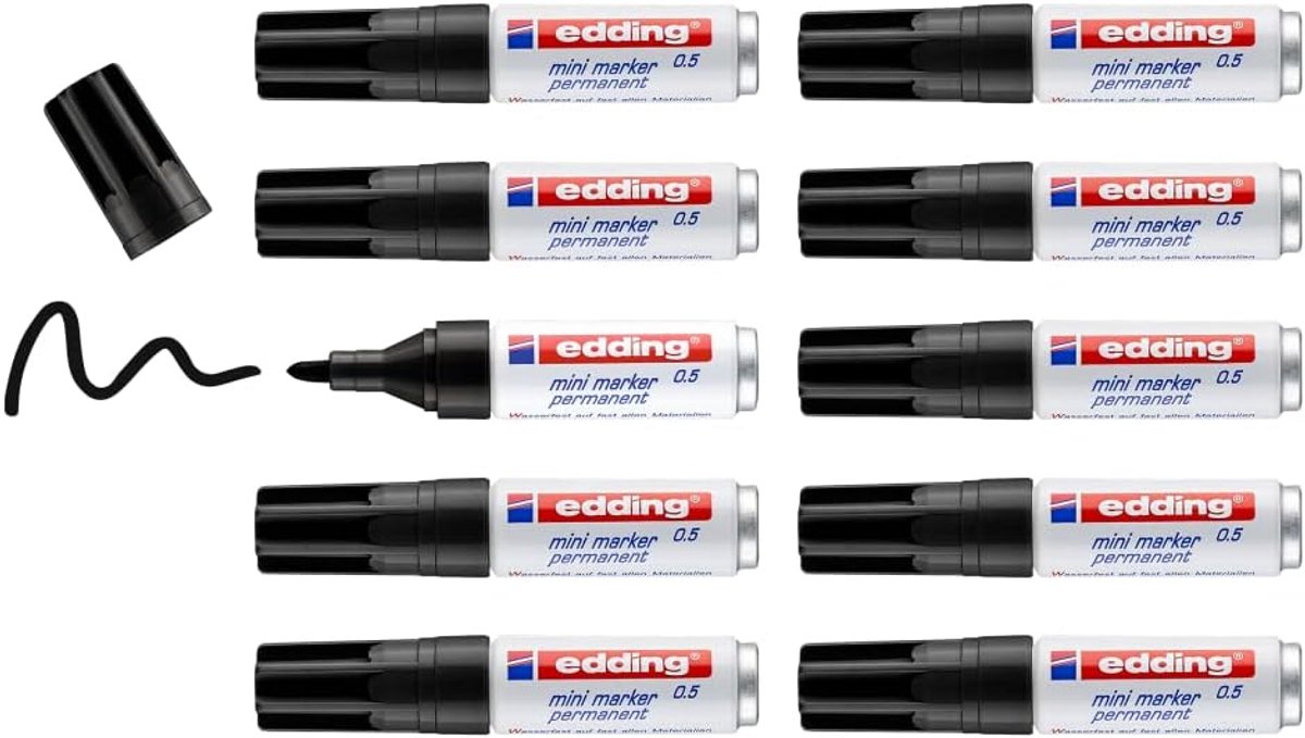 Set van 10 Mini Permanente Markers Zwart - Extra Fijne Punt 1mm - Watervast en Sneldrogend