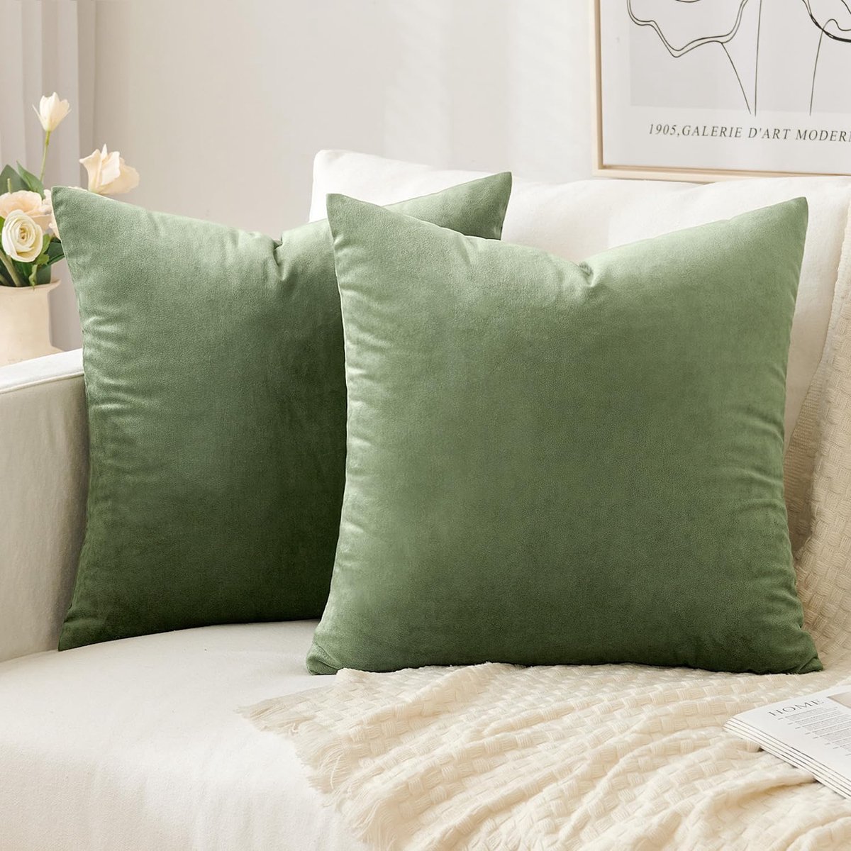 SnelShoppen - Set van 2 Groene Velvet Kussenhoezen 40x40 cm - Zachte Decoratieve Kussens voor Bank, Slaapkamer en Woonkamer - Duurzaam en Milieuvriend