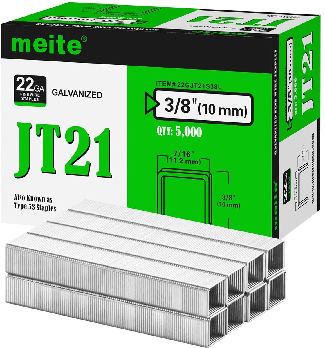 Thijox - 5000 stuks JT21 nietjes, gegalvaniseerde fijne draadnietjes 3/8 inch voor nietpistool, 7/16 inch Crown, ideaal voor meubels, ambachten, bekle