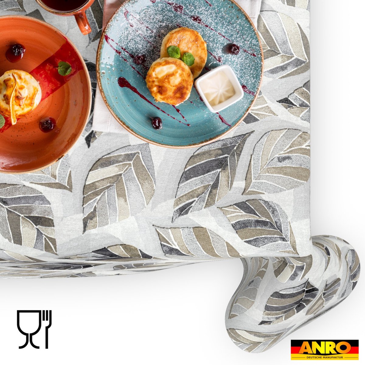 ANRO Tafelkleed Bladeren Grijs 140x120cm Rechte rand Afwasbaar Waterafstotend Binnen & Buiten