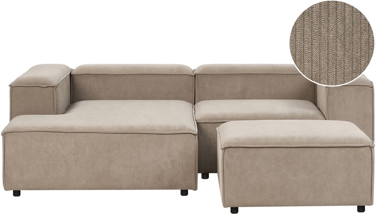 Beliani ARDAL - Hoekbank met ottomaan - Lichtbruin - Rechtszijdig - Corduroy