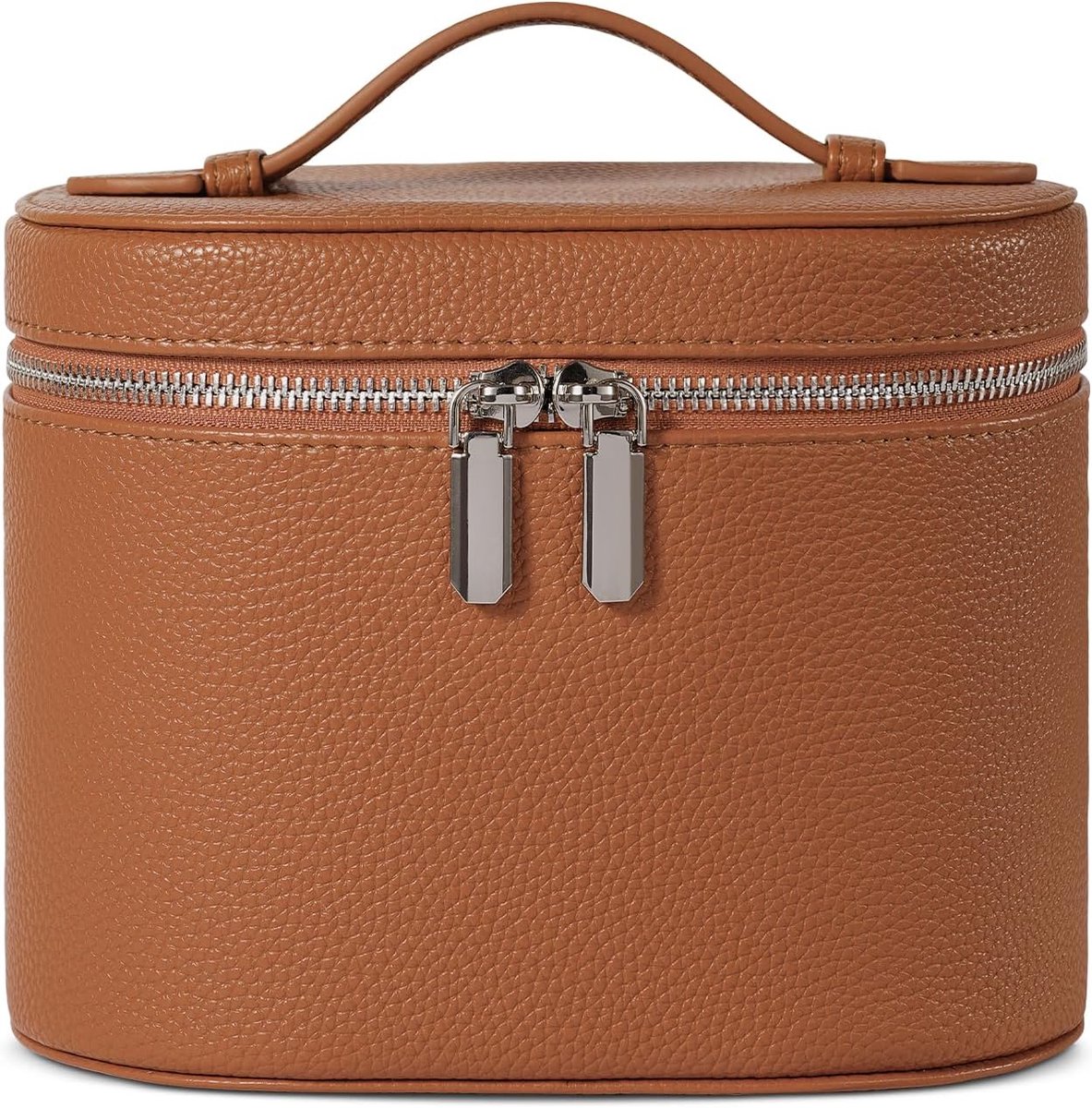 Thijox - Make-uptas Dames van Leer - Harde Make-uptas voor Reizen met Vakken en Handvat - Bruin - Taille Moyenne (19,3 cm × 14 cm × 15,2 cm) - Minimal