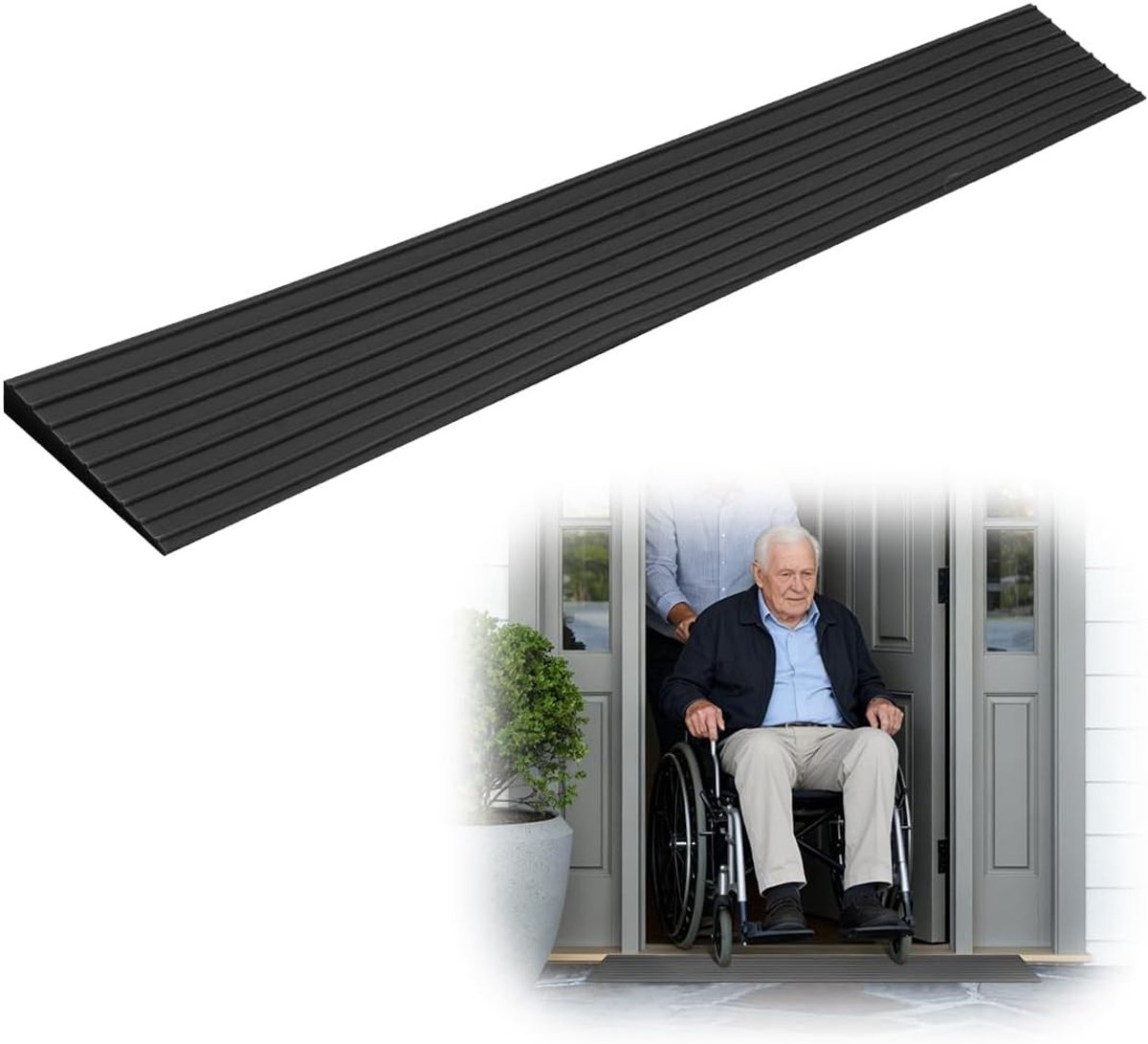 Drempelhelling voor Zuigrobot, Antislip Oppervlak, Opritplaat voor Robotstofzuiger, Kinderwagen, Rollator of E-Scooter (Zwart, 90 x 6 x 1.5 cm)