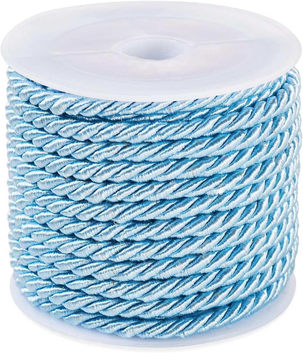 5m Gedraaid Katoen Koord 3mm Polyester Touw Blauw Gevlochten Versiering Koord voor Gordijn Tie Back, Hangende Tassen en Huishoudelijke Decoratie