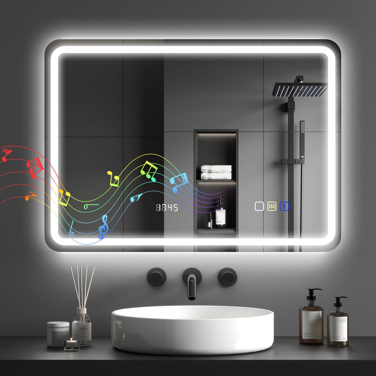 LED Badkamerspiegel met Bluetooth en Klok 50 x 70 cm 70 cm