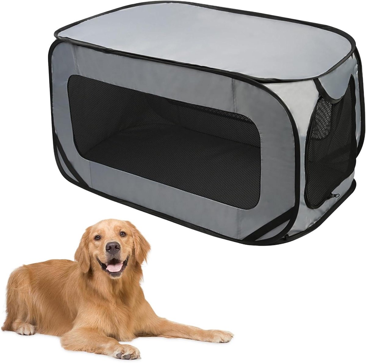 Hondentransportbox Opvouwbaar - Hondenbox Auto - Veilig Reizen - Mesh Ventilatie - 94 x 53 x 53 cm - Zilver Grijs
