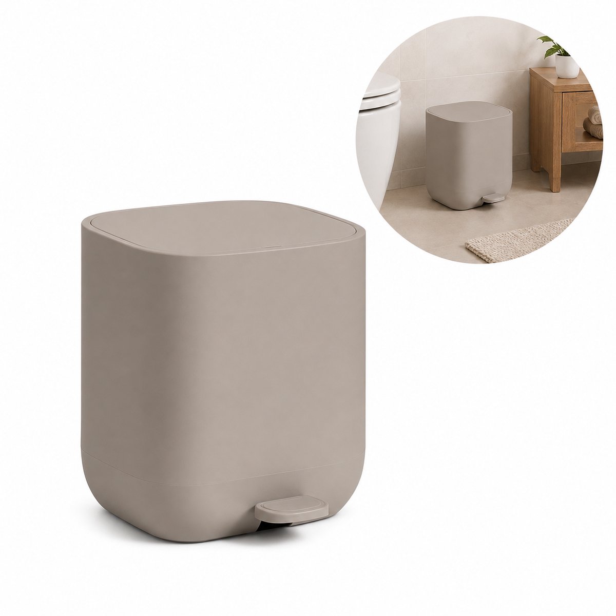 Prullenbak 7 Liter Soft close - Prullenbak - Pedaalemmer - 26,5x21,5x27 cm - Taupe