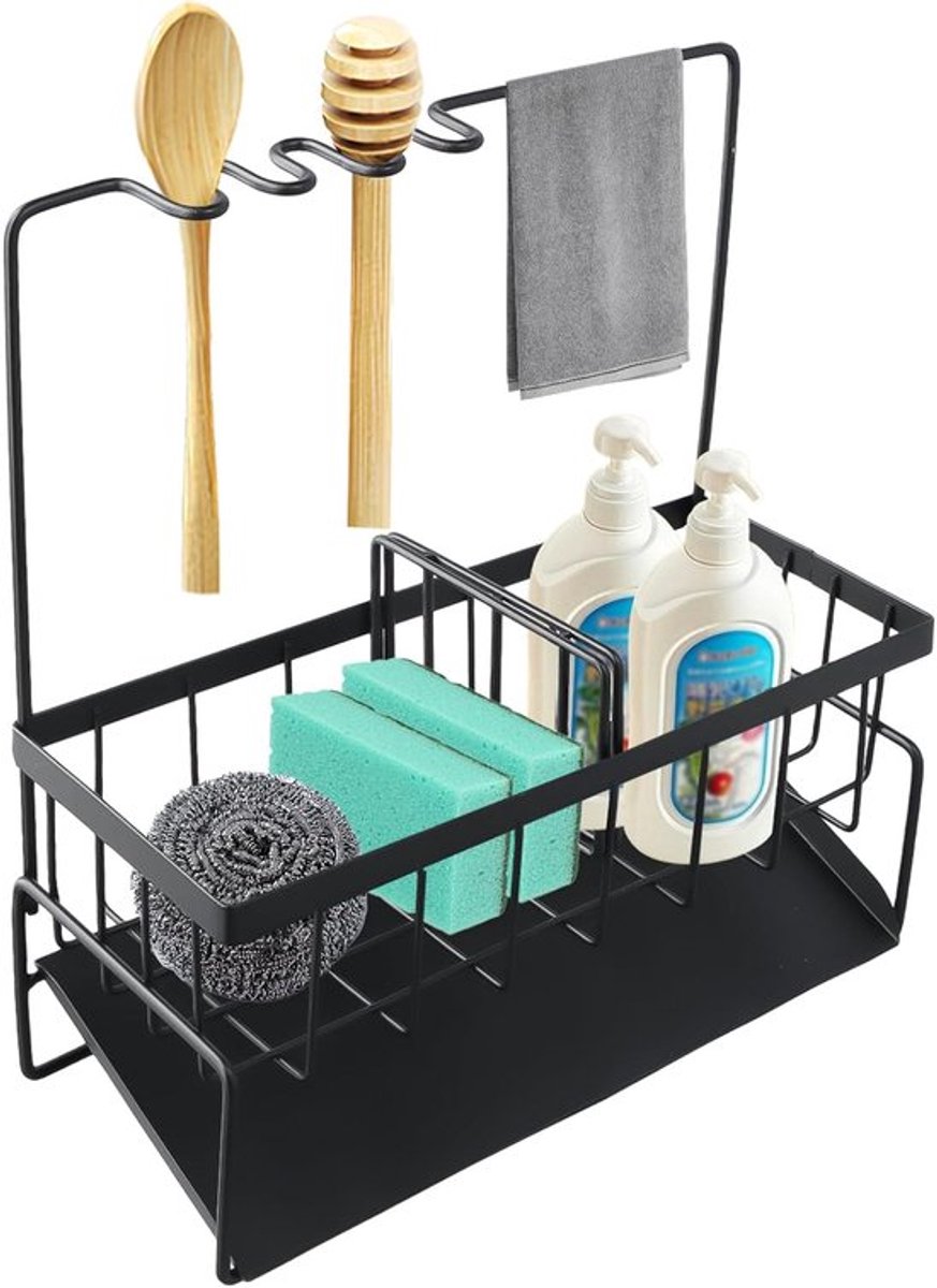 Gootsteenorganizer met afvoerbak en vaatdoekhouder - Praktische keukenorganizer met borstelhouder