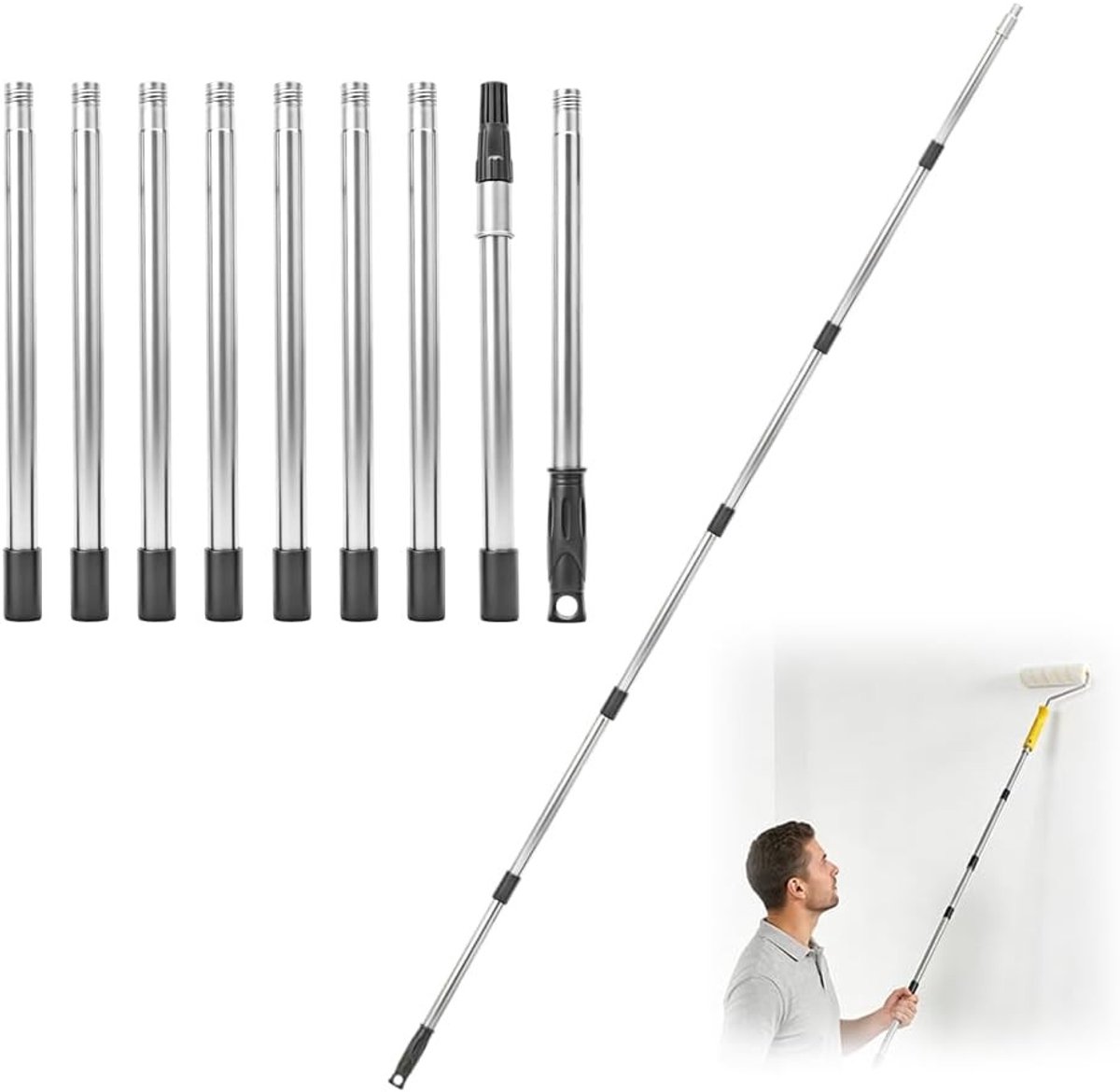 Telescopische Stok - Zilver - 3,6 m - Roestvrij Staal - Voor Schilderen en Schoonmaken