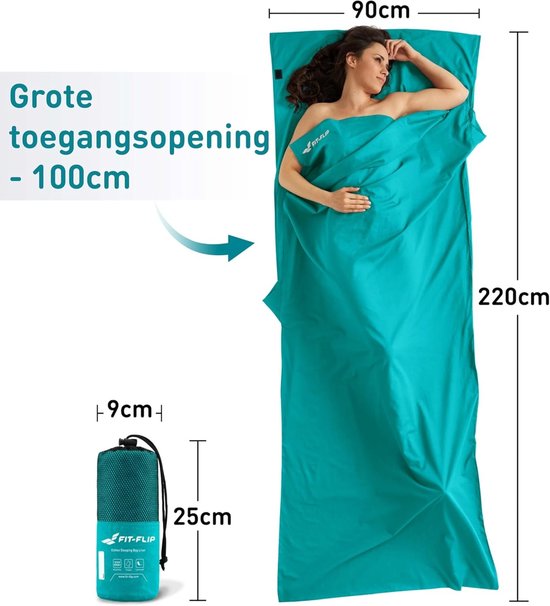 Ultralichte Huttenslaapzak - Katoen - 220 x 90 cm - Dunne Reisslaapzak met Kussencompartiment - Voor Backpacken en Kamperen — afbeelding 2