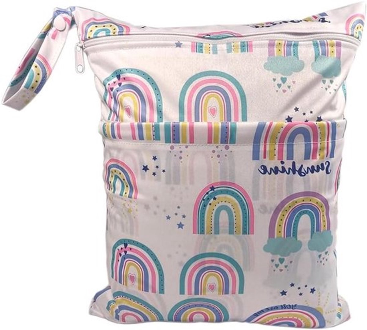 Wetbag luiertas voor kleuterschool, waterdicht, cartoon, dierenprint, luiers tas, stoffen luiers, natte zakken met ritssluiting, herbruikbare natte droogzak voor onderweg en reizen, regenboog