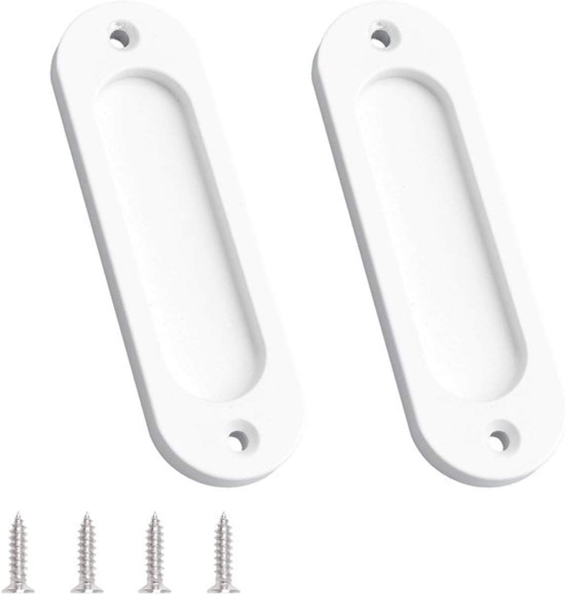 Ovale witte inbouw schuifdeur trekt, 2 stuks aluminiumlegering kastdeur vinger trekt met montageschroeven voor schuifdeuren schuurdeur 100 mm