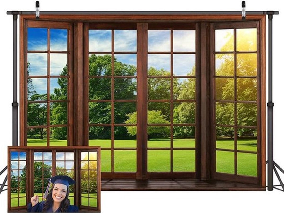 Fotografie Achtergronden voor Buiten Landschap en Home Office Decoratie met Indoor Scène en Videoconferentie - Venster Achtergrond CP-309
