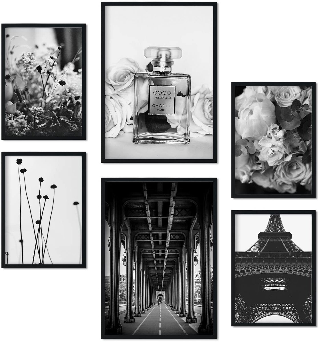 Solidchoice - Set van 6 Minimalistische Parijs Posters