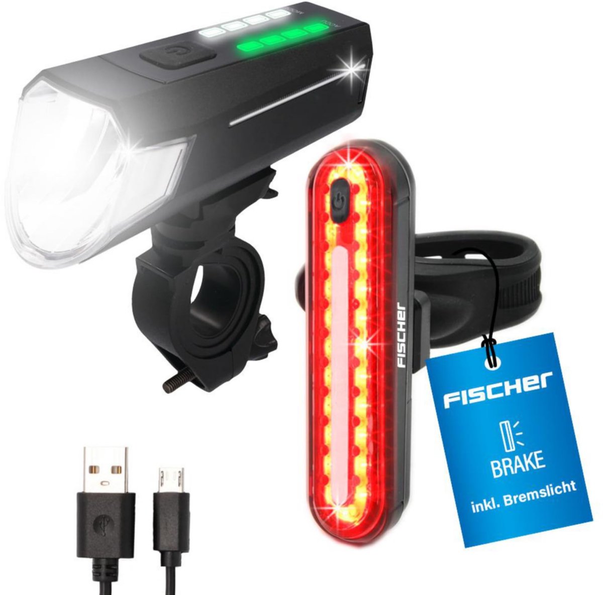 Solidchoice - Fietslamp Set met Batterij en USB Oplaadfunctie