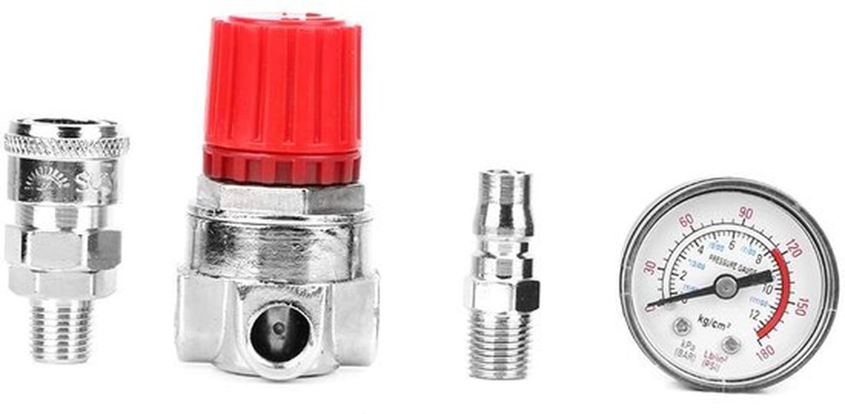 Drukregelaar met Manometer - Drukregelaar Compressor - Zinklegering - Aansluitingen - Maximale Druk 0,8 mpa - Kaliber 10 mm - Luchtregelaar