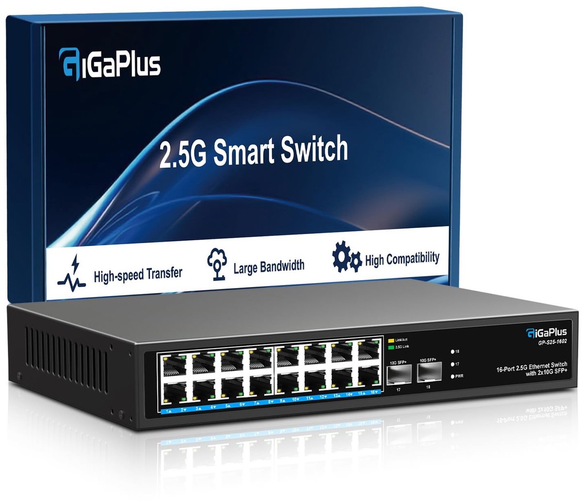 Solidchoice - 18-Poort 2.5Gb Netwerkswitch met PoE Ondersteuning